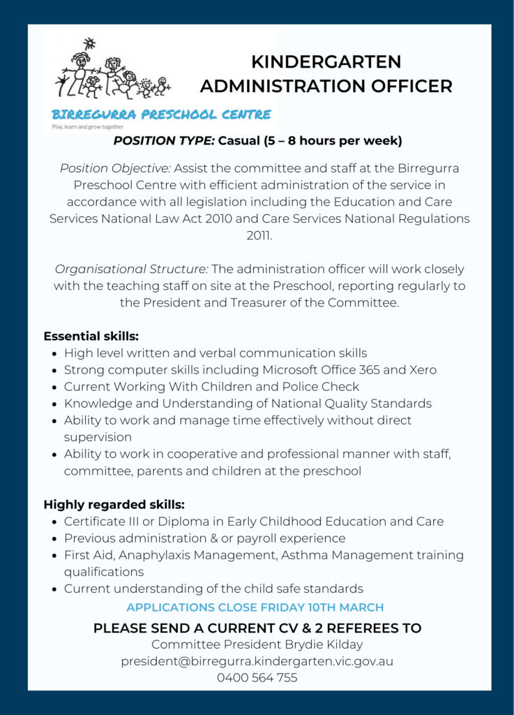 Administration officer birregurra preschool centre